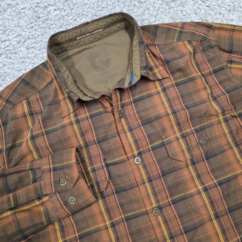 Kuhl Mens Plaid Button Up Shirt Size M Brown Outdoor Hiking Utility‎ Rugged